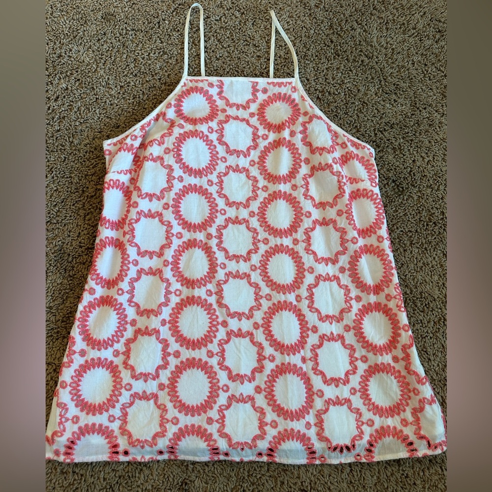 Banana Republic Milly Collection White and Coral Blouse 100% Cotton Size Medium